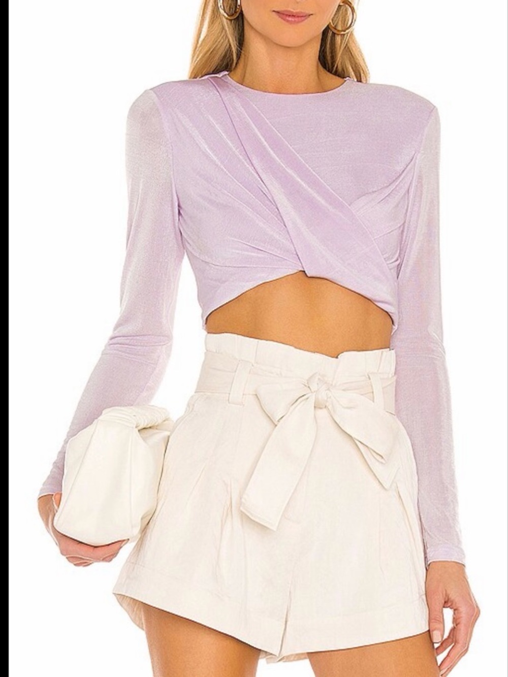 Significant Other Lavender Twist Front Crop Top Long Sleeve Draped Blouse